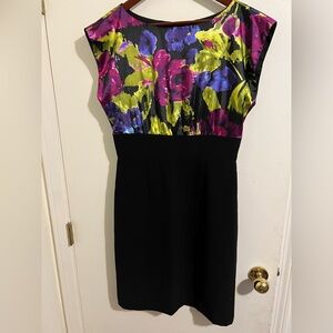 EUC Tahari Arthur S Levine Sheath Dress | Green & Purple Floral | Size 8